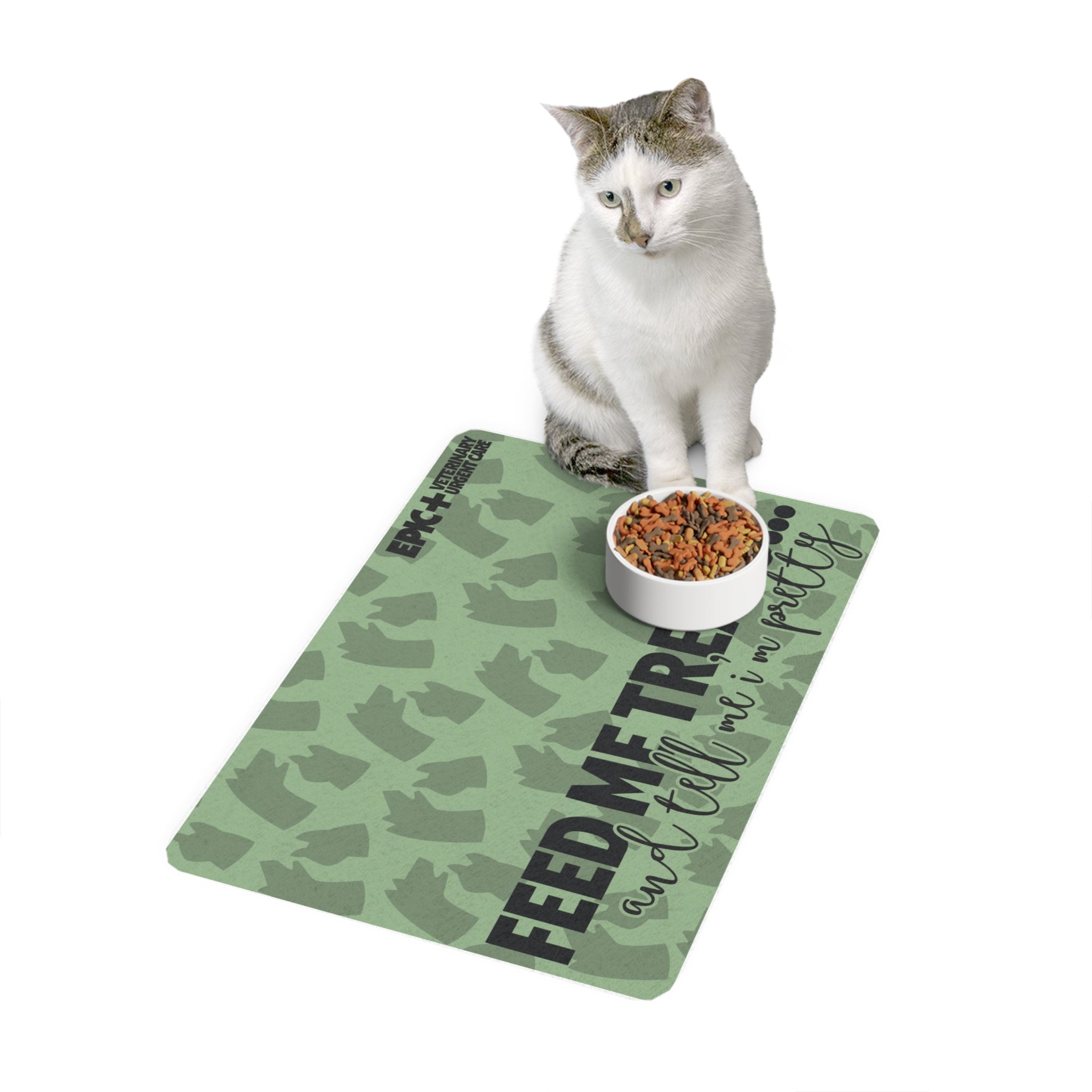 Green Feed Me Treats and Tell Me I'm Pretty Pet Food Mat - Perfect for Dog Lovers, Cat Owners, Pet Feeding, Home Decor, Gift for Pet Owners