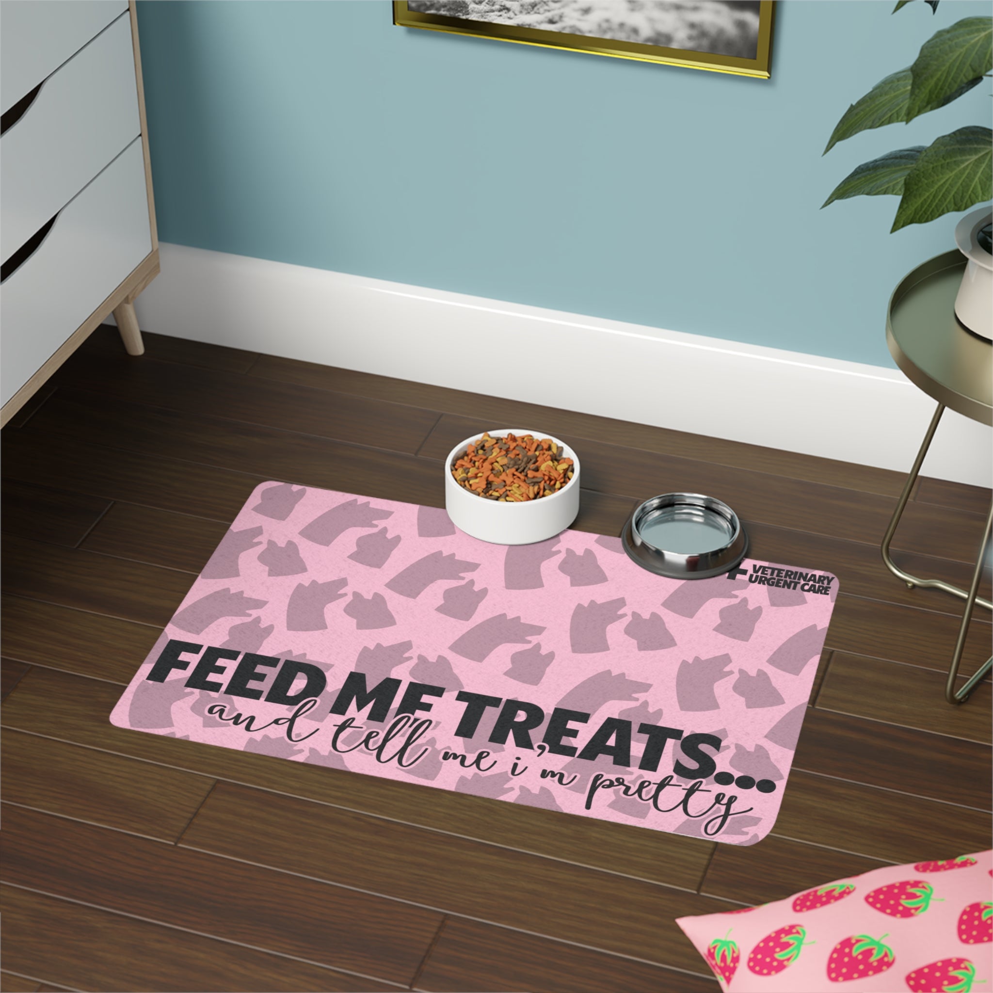 Pink Feed Me Treats and Tell Me I'm Pretty Pet Food Mat - Perfect for Dog Lovers, Cat Owners, Pet Feeding, Home Decor, Gift for Pet Owners