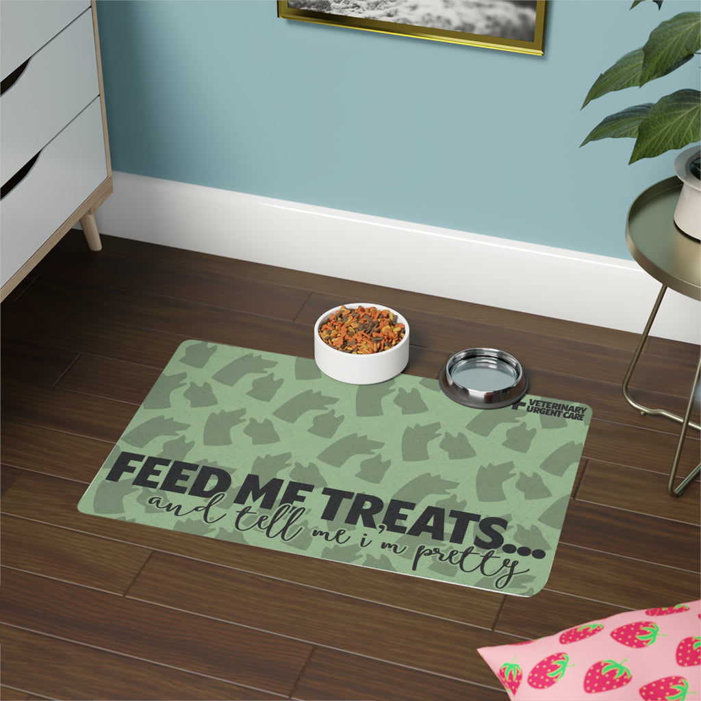 Green Feed Me Treats and Tell Me I'm Pretty Pet Food Mat - Perfect for Dog Lovers, Cat Owners, Pet Feeding, Home Decor, Gift for Pet Owners
