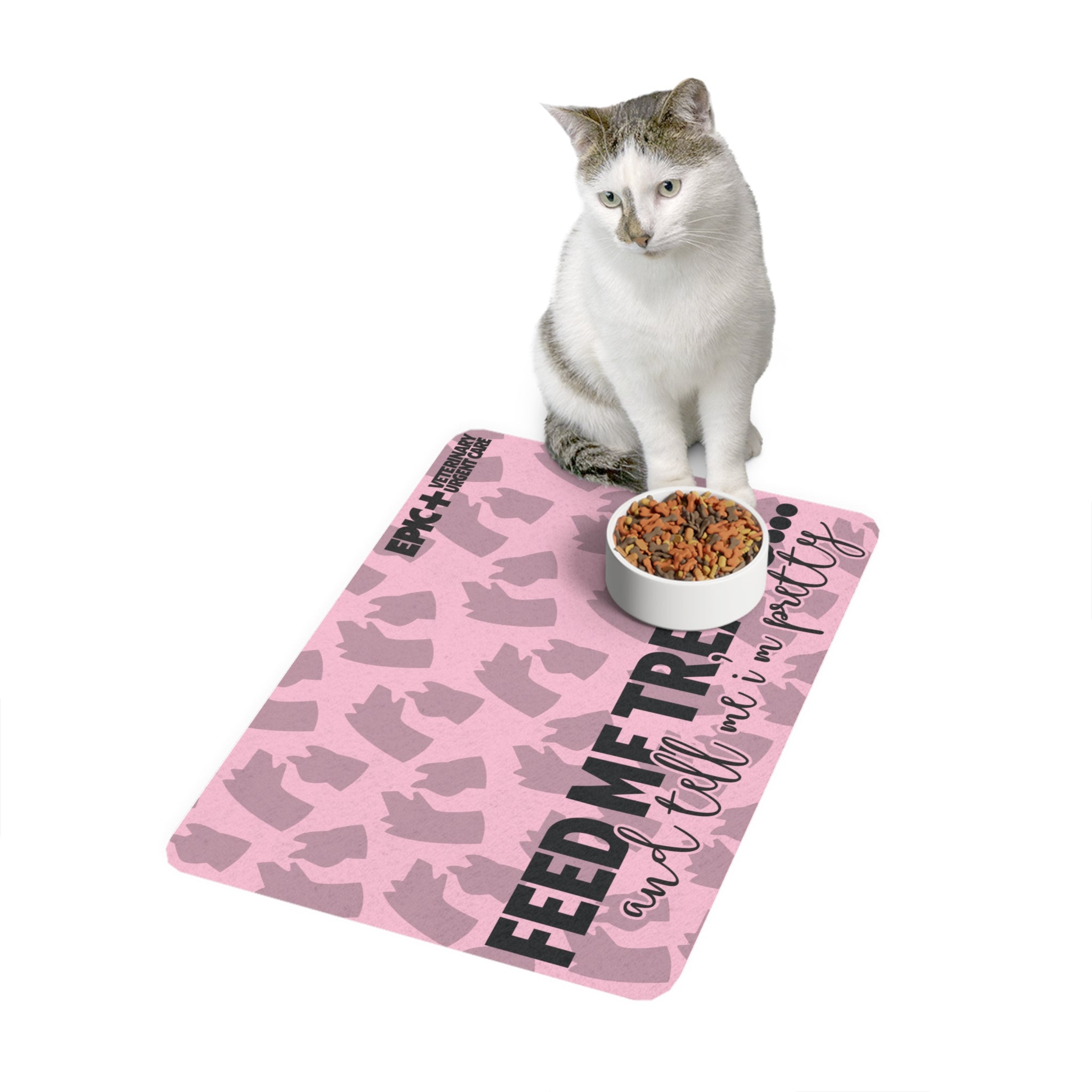 Pink Feed Me Treats and Tell Me I'm Pretty Pet Food Mat - Perfect for Dog Lovers, Cat Owners, Pet Feeding, Home Decor, Gift for Pet Owners